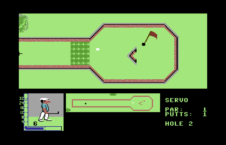 Mini-Putt Commodore 64 Screenshot: A traditional type hole.