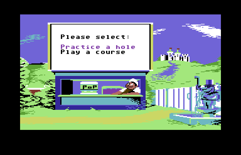 Mini-Putt Commodore 64 Screenshot: The main menu.
