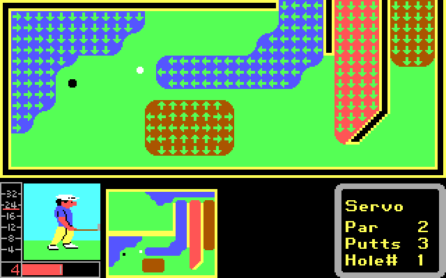 Mini-Putt IBM PC/Compatibles Screenshot: Near the hole; there are numerous hills on this hole.