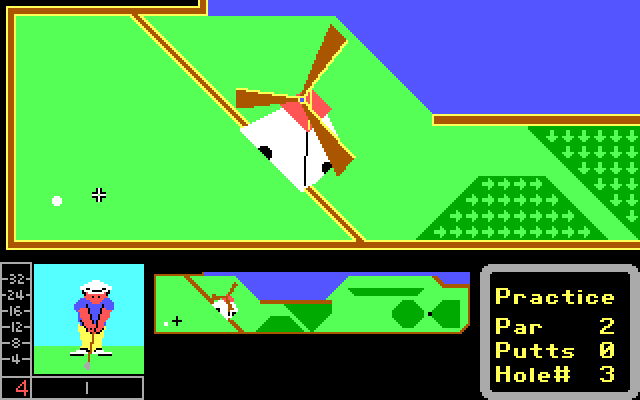 Mini-Putt IBM PC/Compatibles Screenshot: A traditional mini-putt windmill.