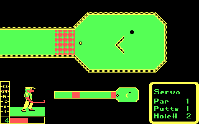 Mini-Putt IBM PC/Compatibles Screenshot: The ball bounces around near the hole.