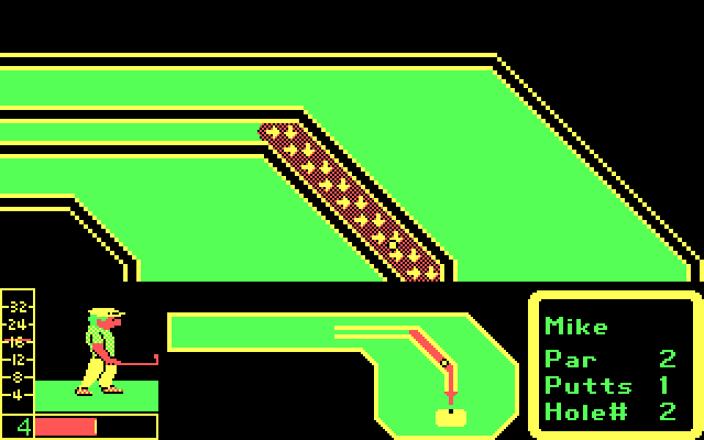 Mini-Putt IBM PC/Compatibles Screenshot: The ball ricochets down a path.
