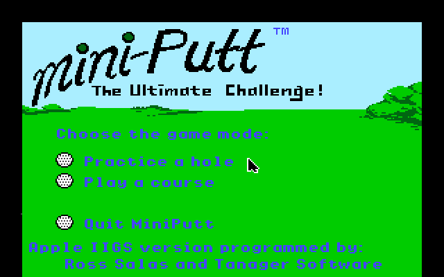 Mini-Putt Apple IIgs Screenshot: Main menu.