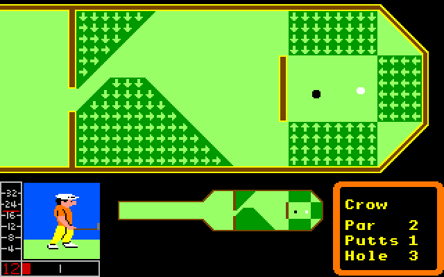 Mini-Putt Apple IIgs Screenshot: The arrows indicate hills.