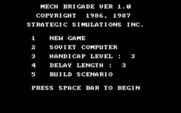 Mech Brigade for IBM PC/Compatibles - The main menu.