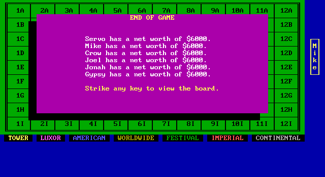 Computer Acquire IBM PC/Compatibles Screenshot: You can end the game at any point...