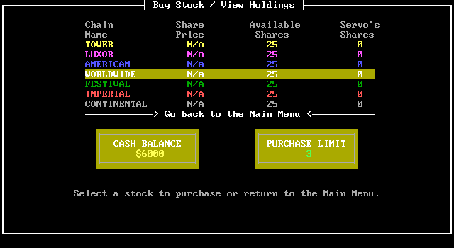 Computer Acquire IBM PC/Compatibles Screenshot: Buy stock or view holdings...