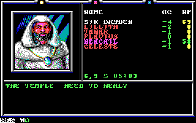 Death Knights of Krynn IBM PC/Compatibles Screenshot: Heal at the temple?