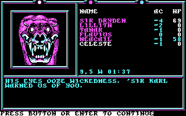 Death Knights of Krynn IBM PC/Compatibles Screenshot: A dread wolf attacks!