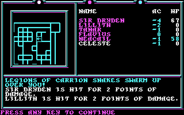 Death Knights of Krynn IBM PC/Compatibles Screenshot: Dealing with some snakes...