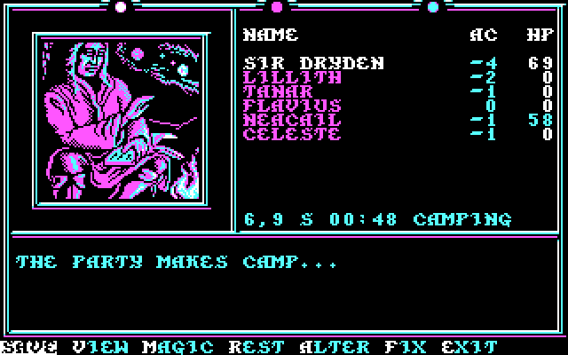 Death Knights of Krynn IBM PC/Compatibles Screenshot: The party makes camp...