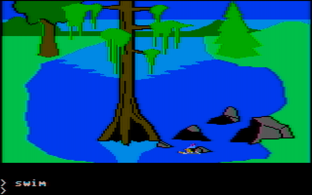 King's Quest IBM PC/Compatibles Screenshot: If you walk into the water and don't swim, you can drown.