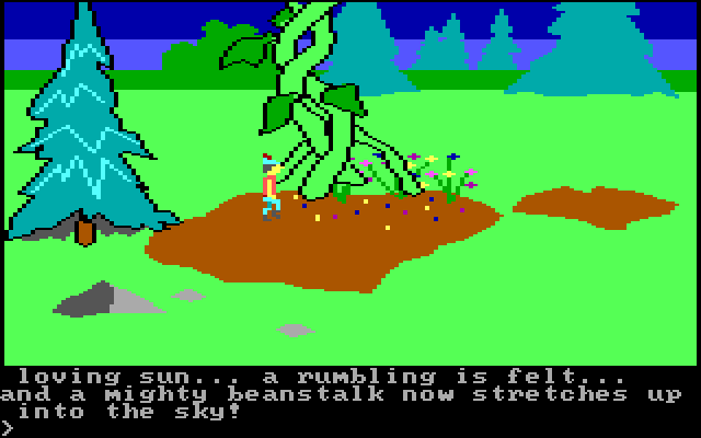 King's Quest IBM PC/Compatibles Screenshot: A magical bean stalk...