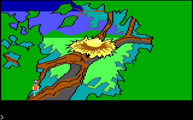 King's Quest IBM PC/Compatibles Screenshot: A golden egg! Be careful when retrieving it...