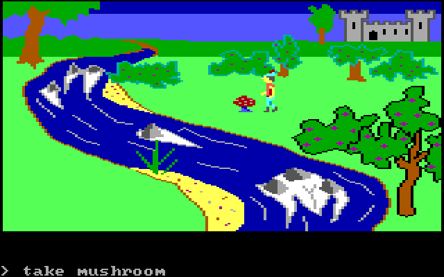 King's Quest IBM PC/Compatibles Screenshot: Picking up some mushrooms...