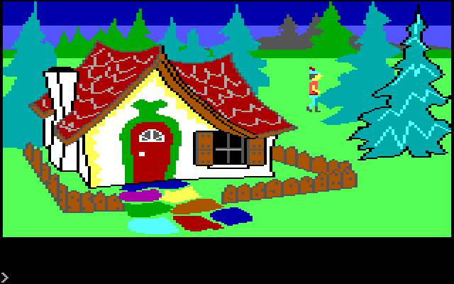 King's Quest IBM PC/Compatibles Screenshot: Outside a candy house.