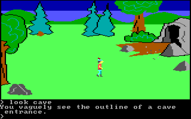 King's Quest IBM PC/Compatibles Screenshot: A cave; is it safe to go in there?