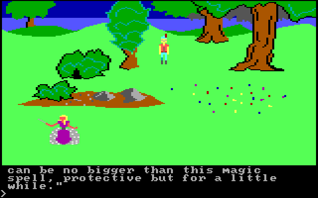 King's Quest IBM PC/Compatibles Screenshot: A protective spell...useful!