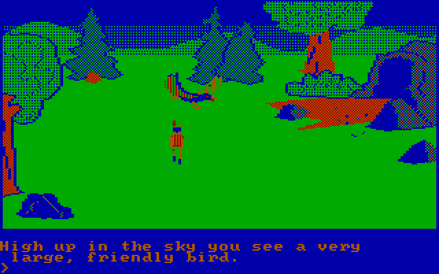 King's Quest IBM PC/Compatibles Screenshot: A friendly bird approaches...