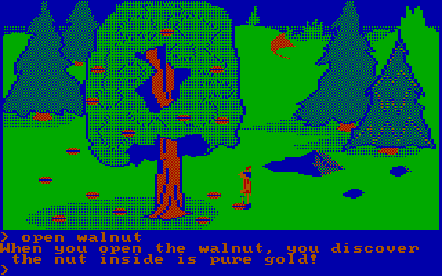 King's Quest IBM PC/Compatibles Screenshot: Gold can be hidden in the craziest of places.