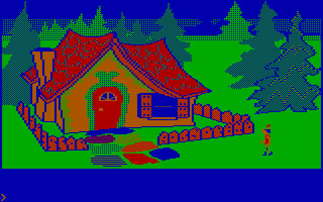 King's Quest IBM PC/Compatibles Screenshot: Outside a candy house.