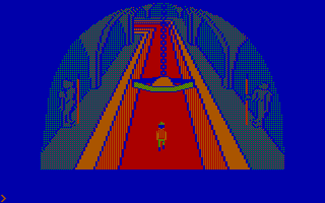 King's Quest IBM PC/Compatibles Screenshot: Walking down a long hallway.