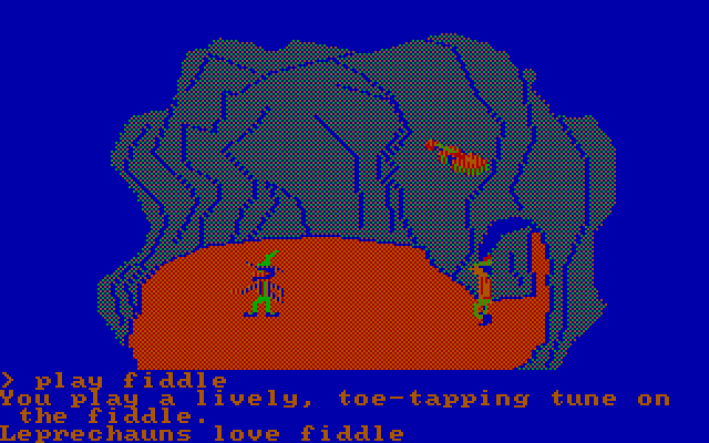 King's Quest IBM PC/Compatibles Screenshot: Leprechauns love fiddle music.
