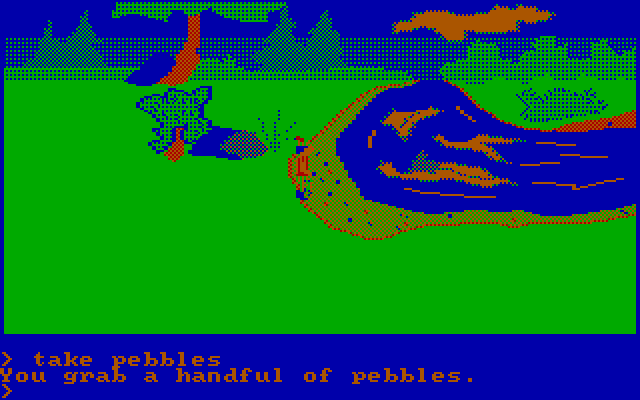 King's Quest IBM PC/Compatibles Screenshot: Grab some pebbles; you never know when they'll be useful!