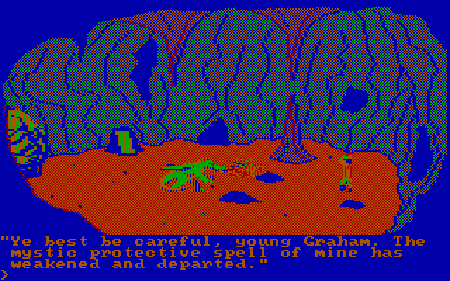 King's Quest IBM PC/Compatibles Screenshot: A dragon! Be careful here...