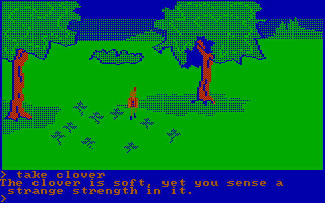 King's Quest IBM PC/Compatibles Screenshot: Picking up some clover.