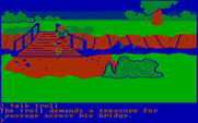 King's Quest for IBM PC/Compatibles - A troll prevents you from crossing the bridge.