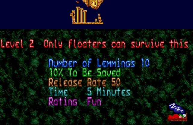 Lemmings Amiga Screenshot: Now only floaters can survive...