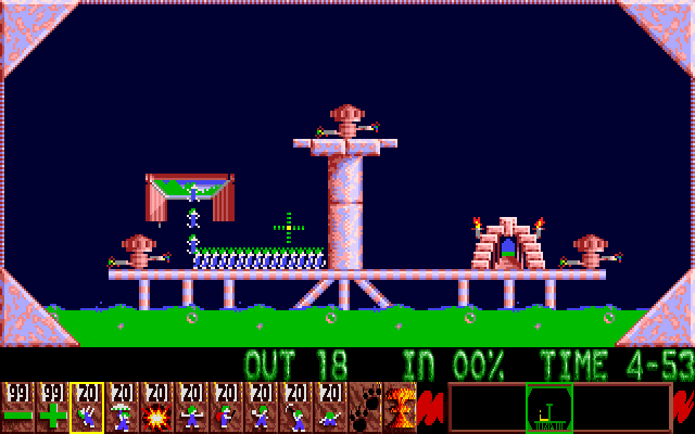 Lemmings Amiga Screenshot: Many lemmings appear at once!