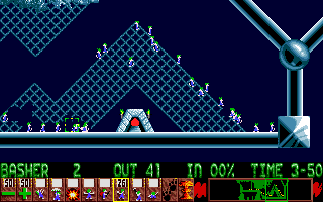 Lemmings Amiga Screenshot: More walls to bash through!