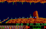 Lemmings for Amiga - Use bridges to cross gaps safely.