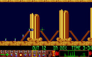 Lemmings for Amiga - Bashing through more walls.