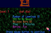 Lemmings for Amiga - Just dig! This is the first and easiest level in the game.