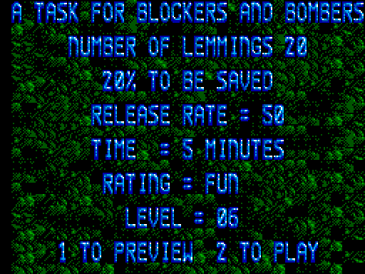 Lemmings Sega Master System Screenshot: Here's the next task...