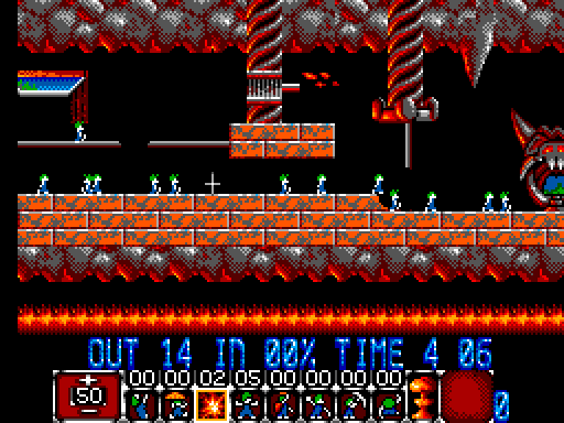 Lemmings Sega Master System Screenshot: A path is cleared, the lemming can move on now...