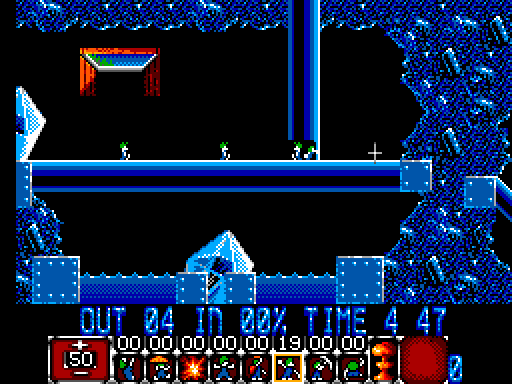 Lemmings Sega Master System Screenshot: First, bash through these walls...