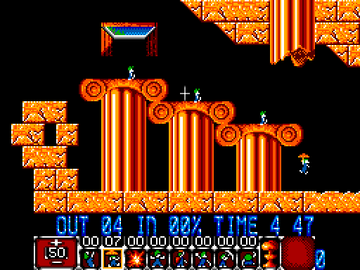 Lemmings Sega Master System Screenshot: The lemmings will need to float on this level.