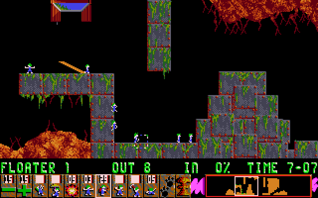Lemmings IBM PC/Compatibles Screenshot: How will you get past these high walls?