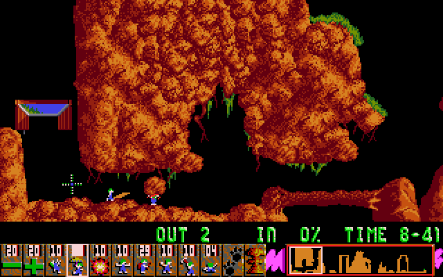 Lemmings IBM PC/Compatibles Screenshot: Lemmings getting crushed by falling rocks...