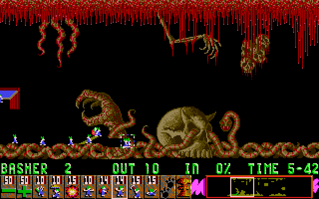 Lemmings IBM PC/Compatibles Screenshot: A gruesome looking level.