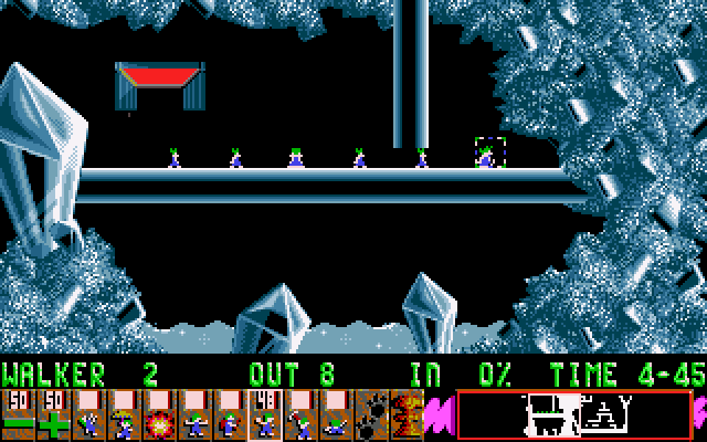 Lemmings IBM PC/Compatibles Screenshot: Sometimes you need lemmings to bash their way through walls.