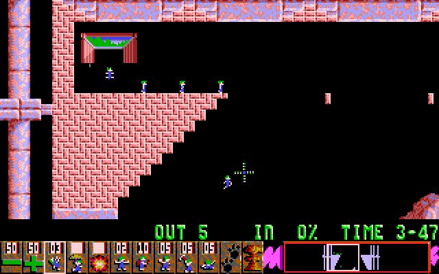 Lemmings IBM PC/Compatibles Screenshot: Think fast, or lemmings will fall to their death!
