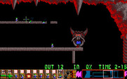 Lemmings for IBM PC/Compatibles - Dig through the platform to avoid falling too great a distance.