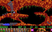 Lemmings for IBM PC/Compatibles - Bashing through walls.