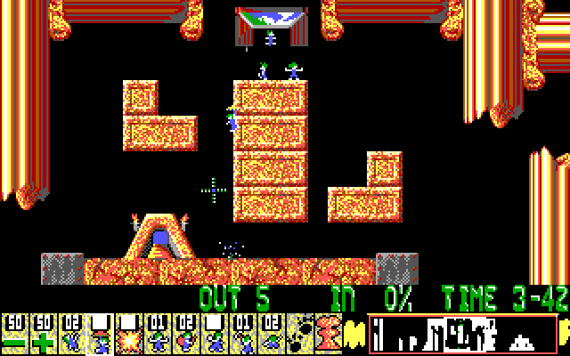 Lemmings IBM PC/Compatibles Screenshot: Lemmings die on impact if they fall too far.