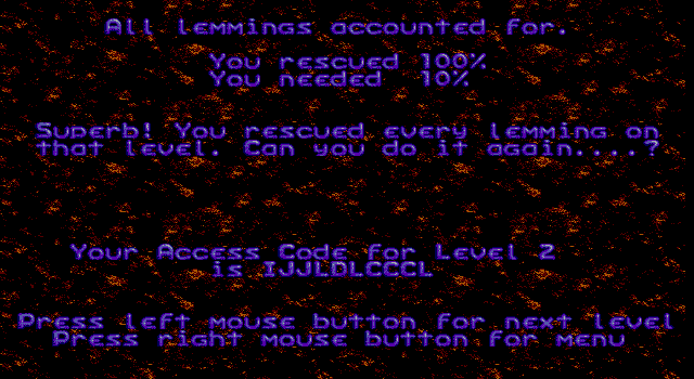 Lemmings IBM PC/Compatibles Screenshot: Level complete!